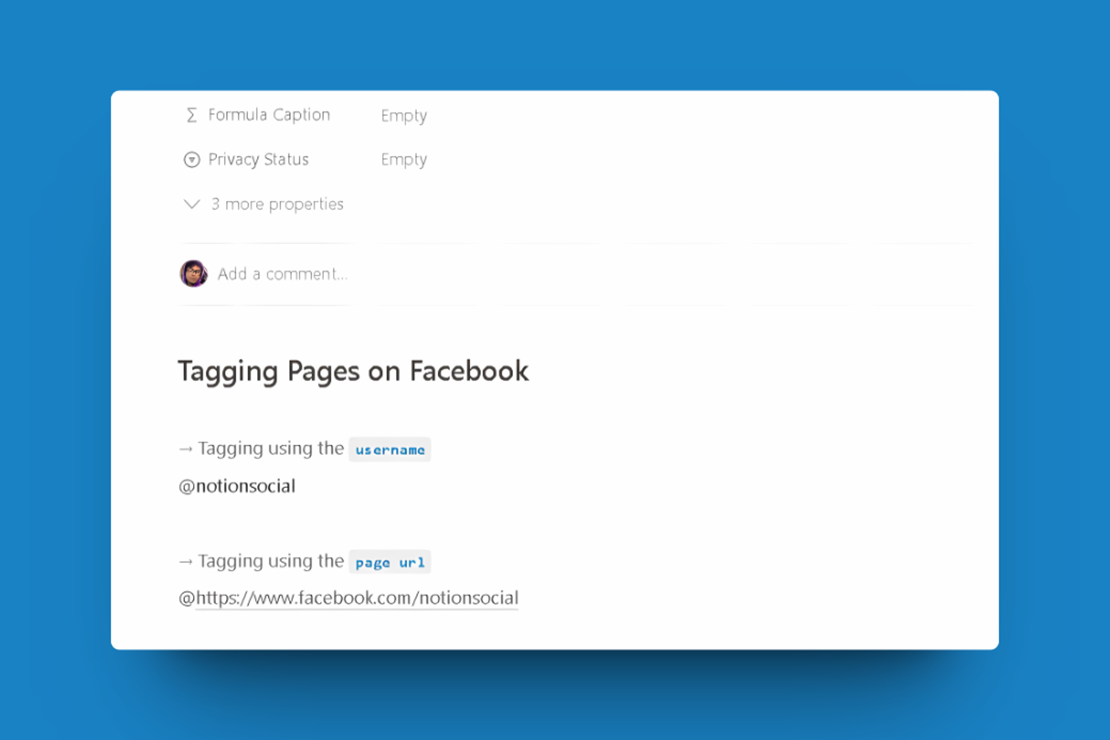 Tagging pages in Facebook posts inside Notion