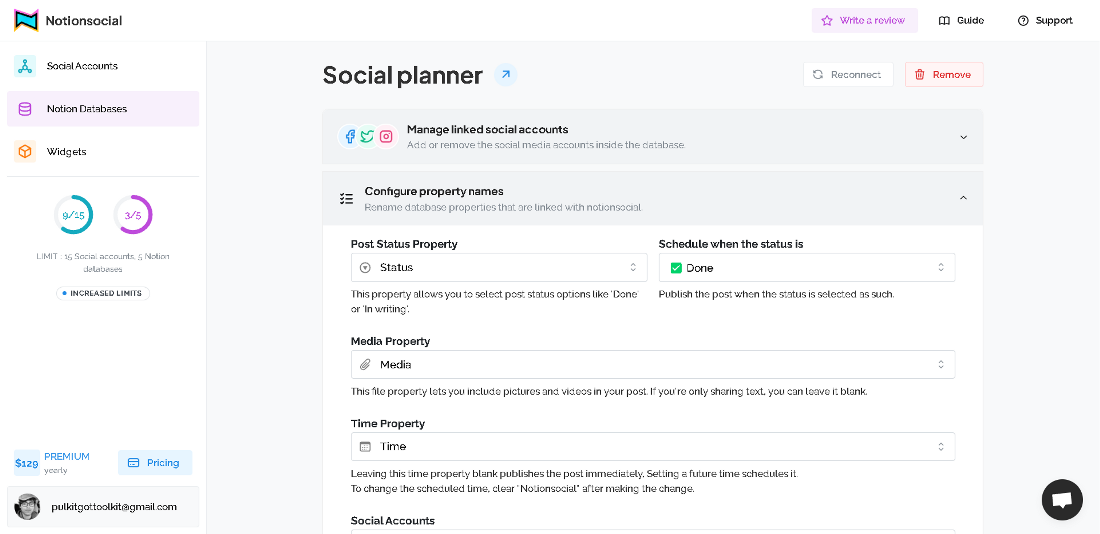 How to modify Notion Database property names in Notionsocial?