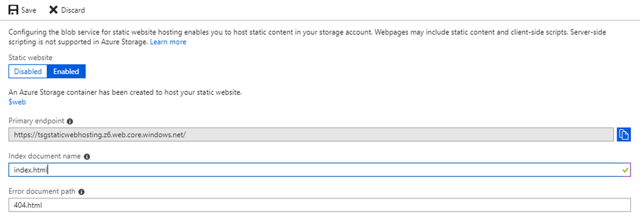 Configure Azure storage account for static website hosting