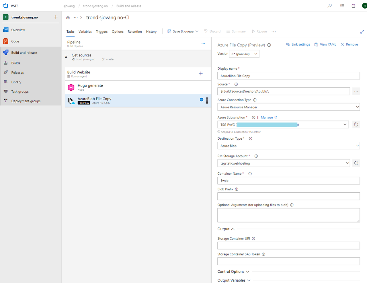 Copy files to storage account