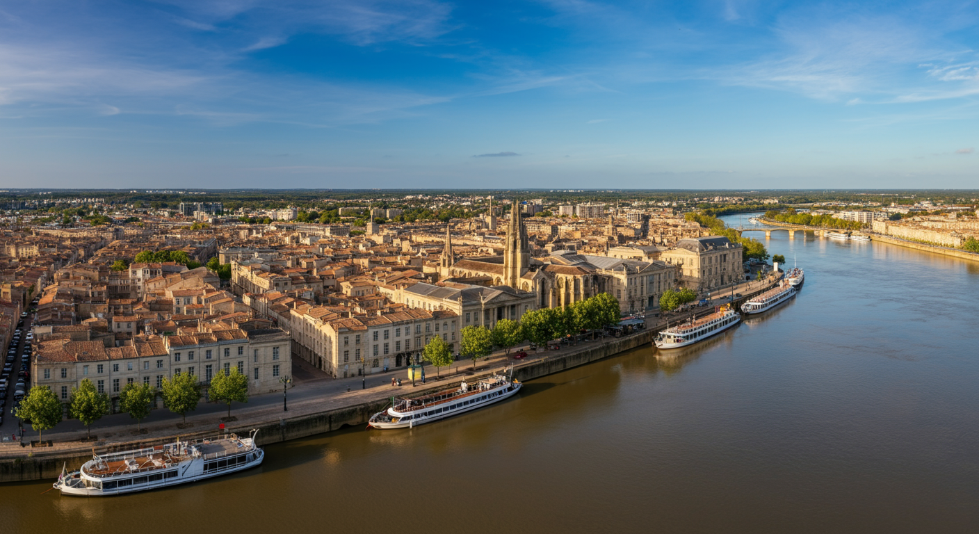 Vue panoramique aérienne de Bordeaux Métropole — architecture bordelaise, Garonne et quartiers emblématiques