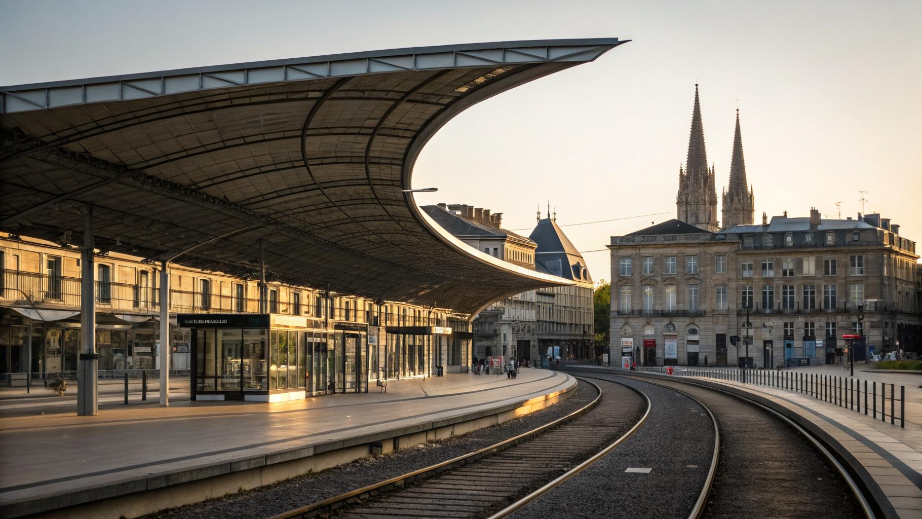 Gare Saint-Jean de Bordeaux, architecture contemporaine de la canopée TGV, quartier Euratlantique, mélange moderne et pierre historique