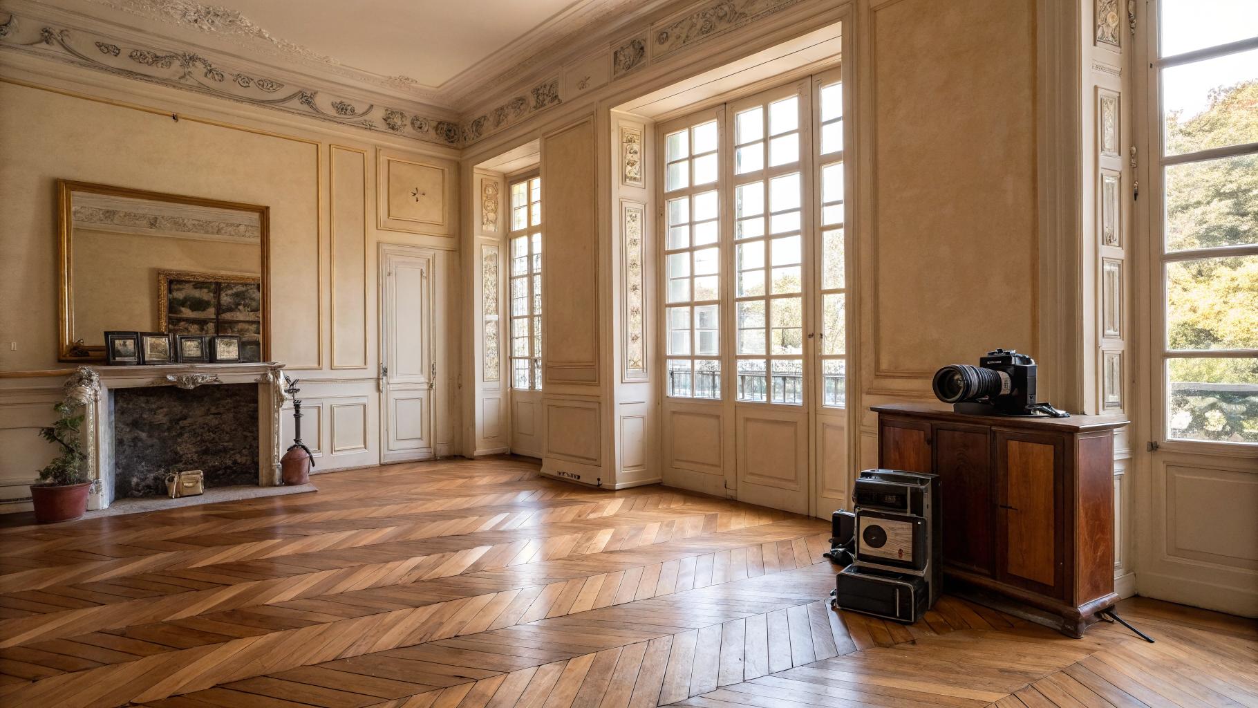 Appartement bordelais du 18e siècle avec parquet en point de Hongrie et lumière atlantique filtrée par de grandes fenêtres à petits carreaux