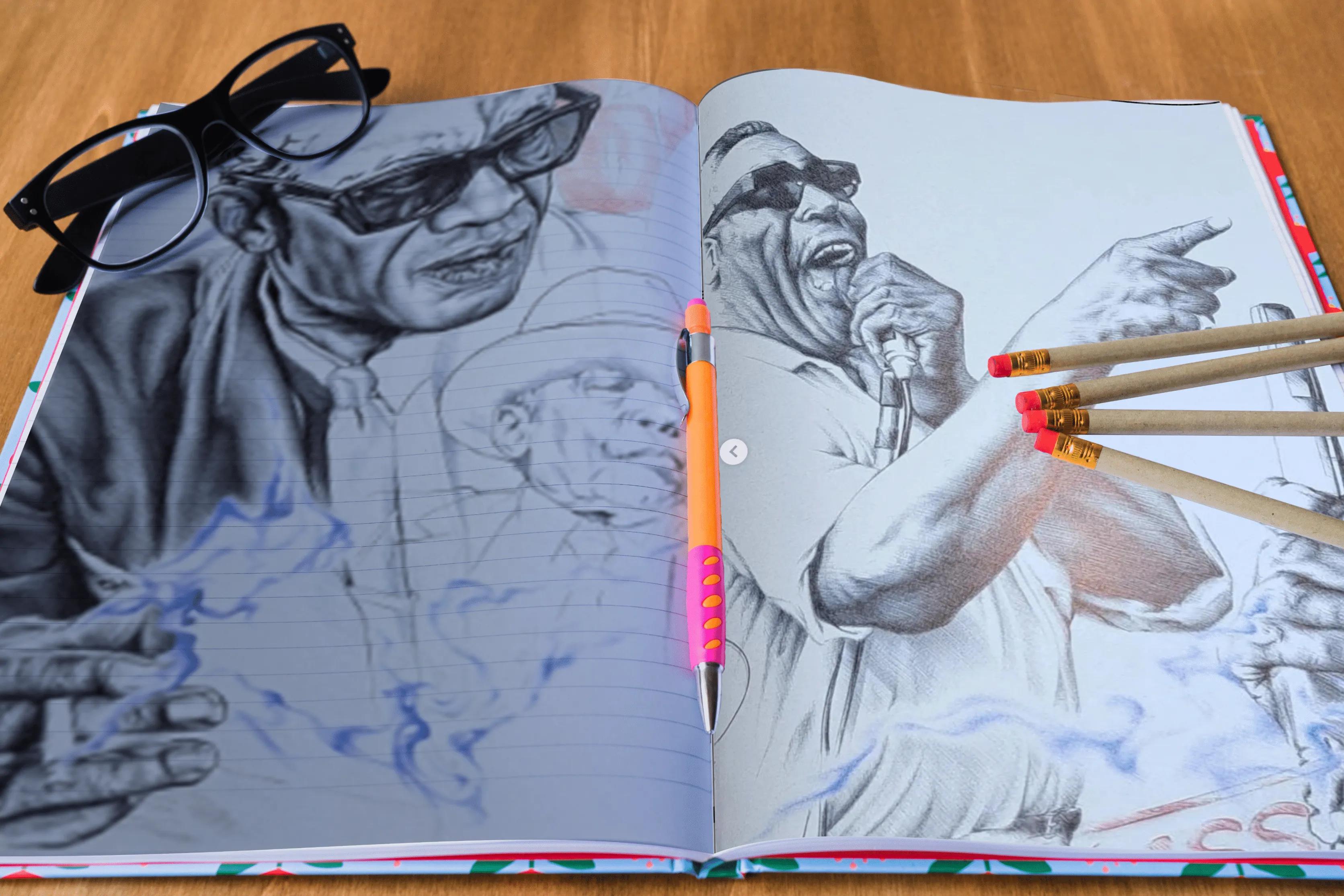 Blues Sketchbook Featuring Lighting Hopkins By Kev Ash