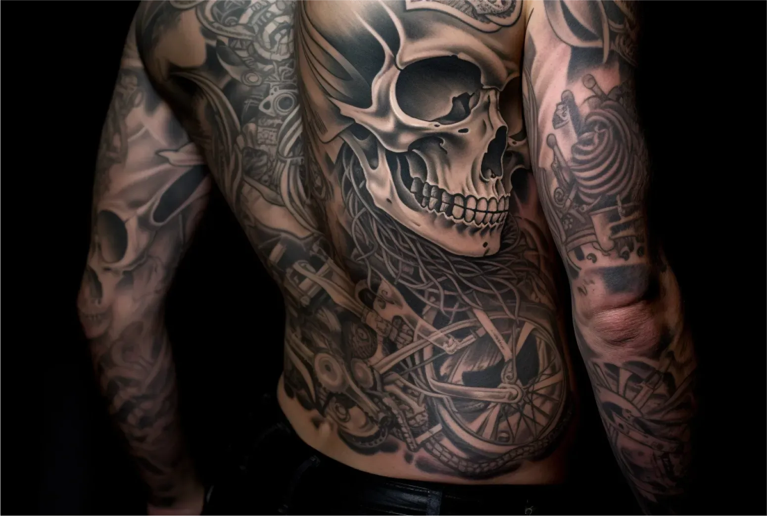 Tattoo Of A Skull On A Mans Back