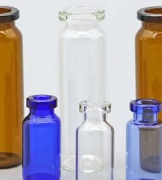 Amber, blue and clear pharmaceutical vials