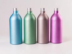 Metal bottles in blue, green and violet metallics
