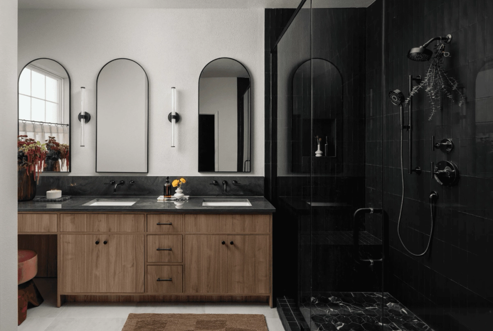 Moody Organic Modern Primary Bathroom, after