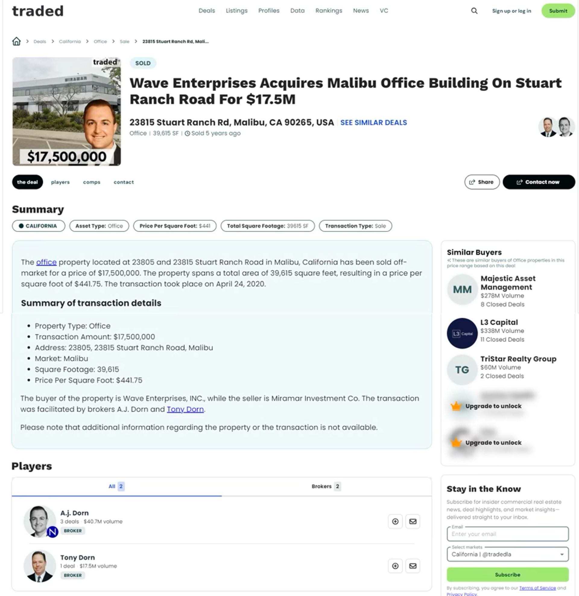 Wave Enterprises Acquires Malibu Office Building On Stuart Ranch Road For $17.5M