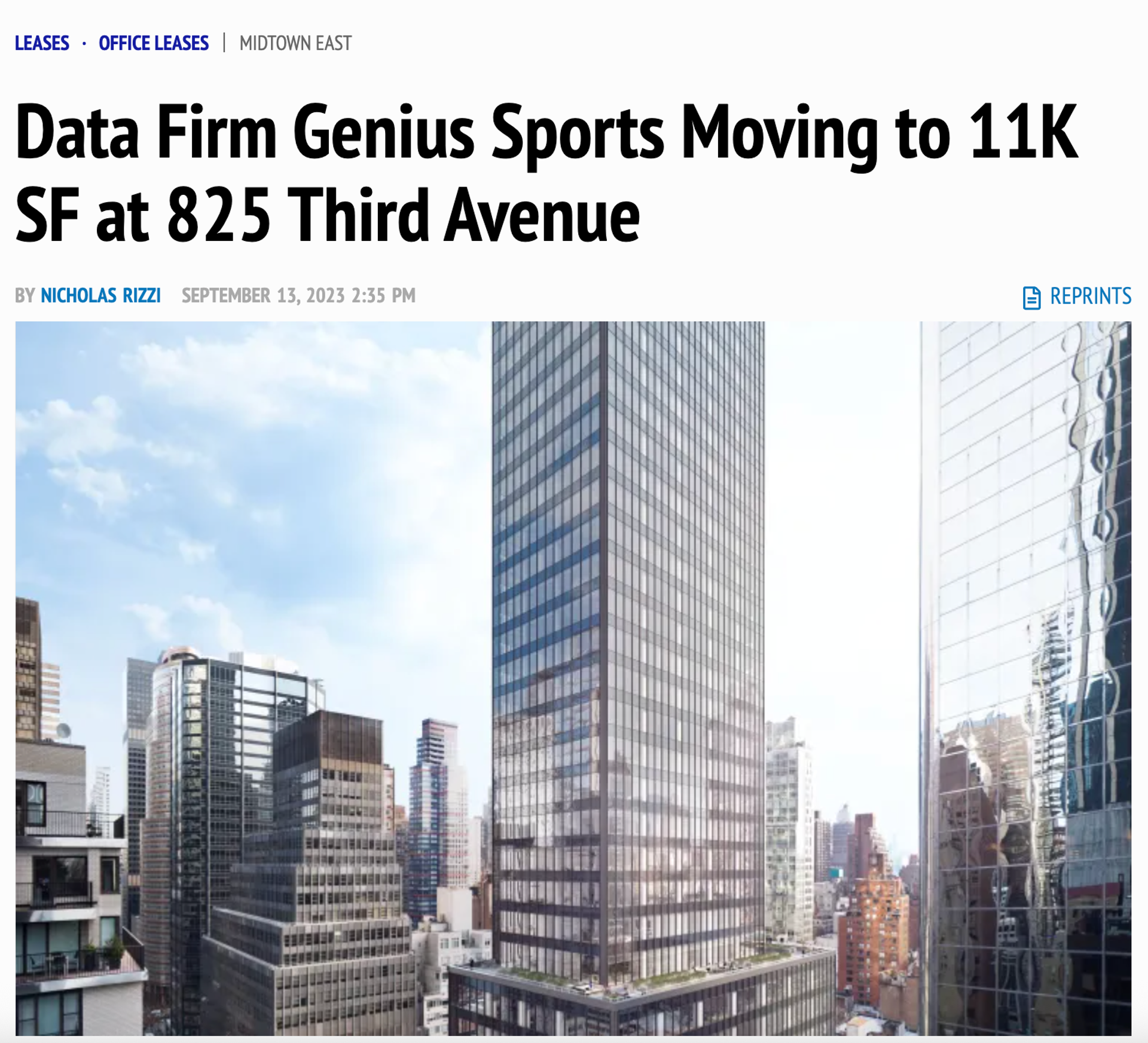 Data Firm Genius Sports Moving to 11K SF at 825 Third Avenue