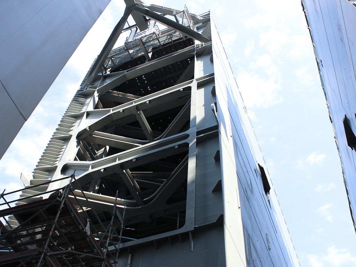 Steel lock gate structure under construction