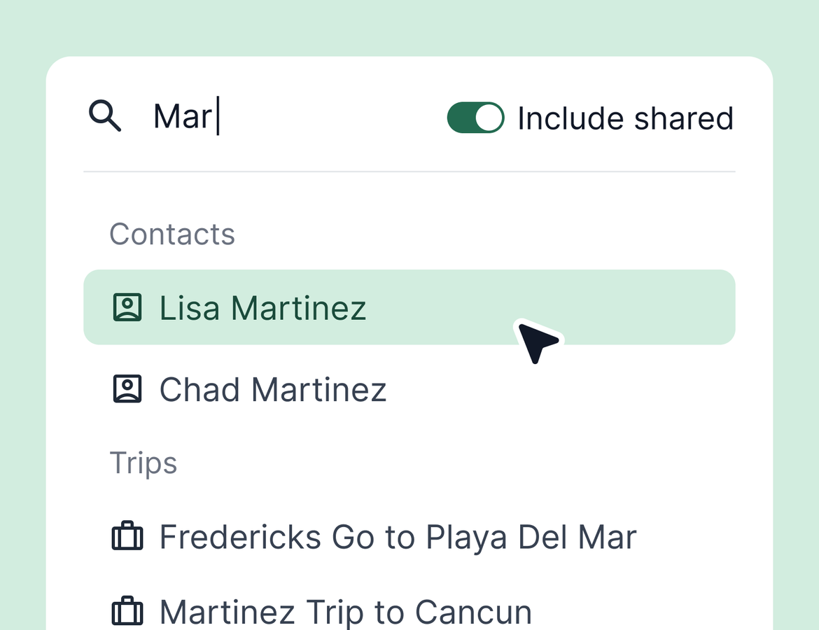 Shared trips in Global Search and addresses that fill themselves