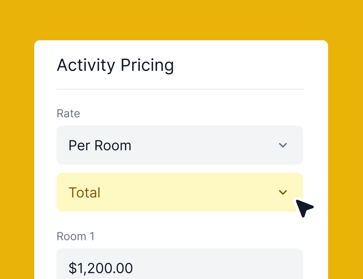 Option block selection, total per room pricing, and more!