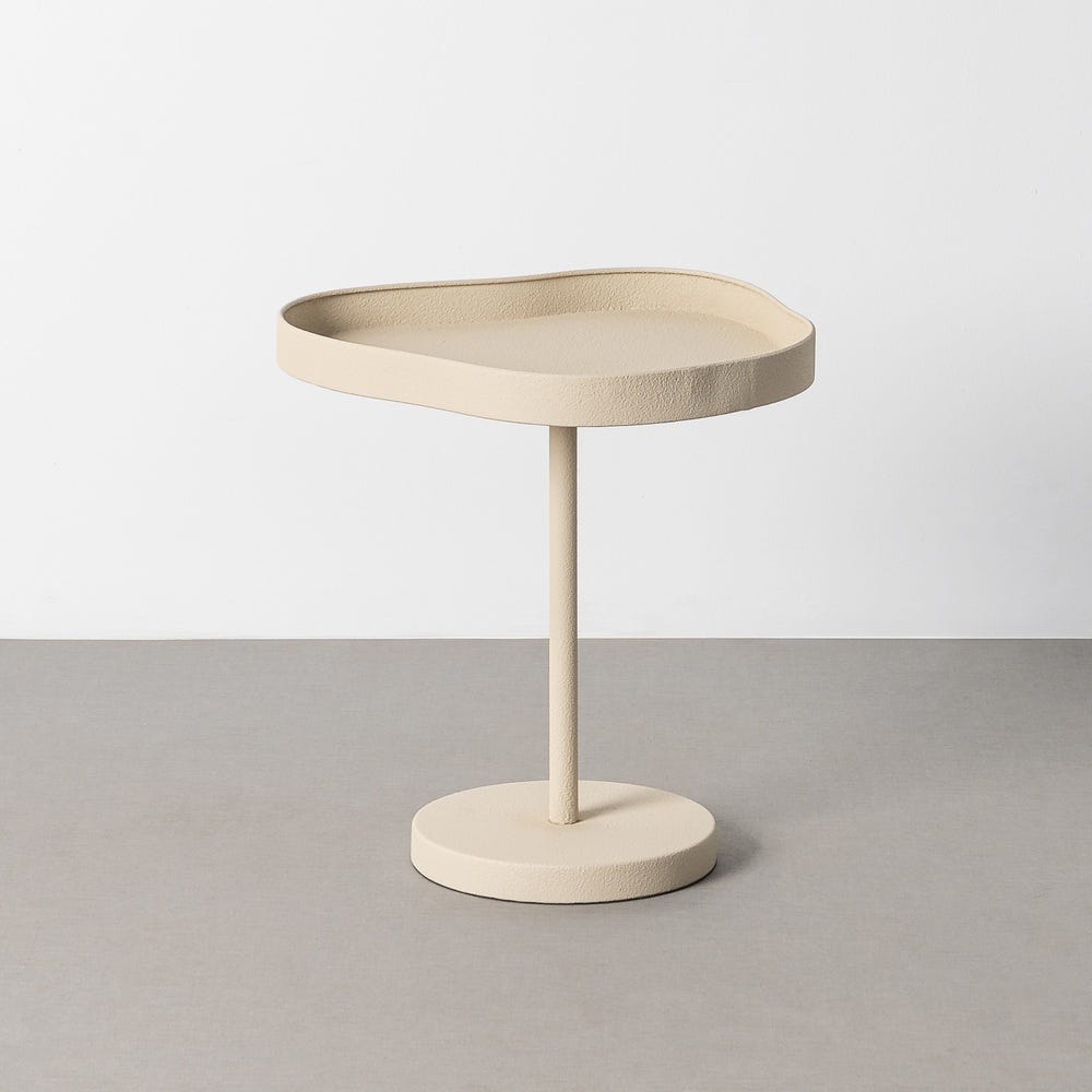 Mesa auxiliar crema con bandeja y base de disco