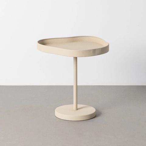 Mesa auxiliar crema con bandeja y base de disco