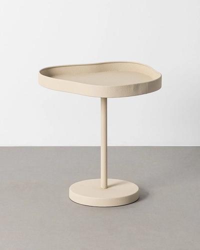 Mesa auxiliar crema con bandeja y base de disco