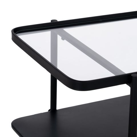 Consola negra de hierro y cristal, detalle del cristal
