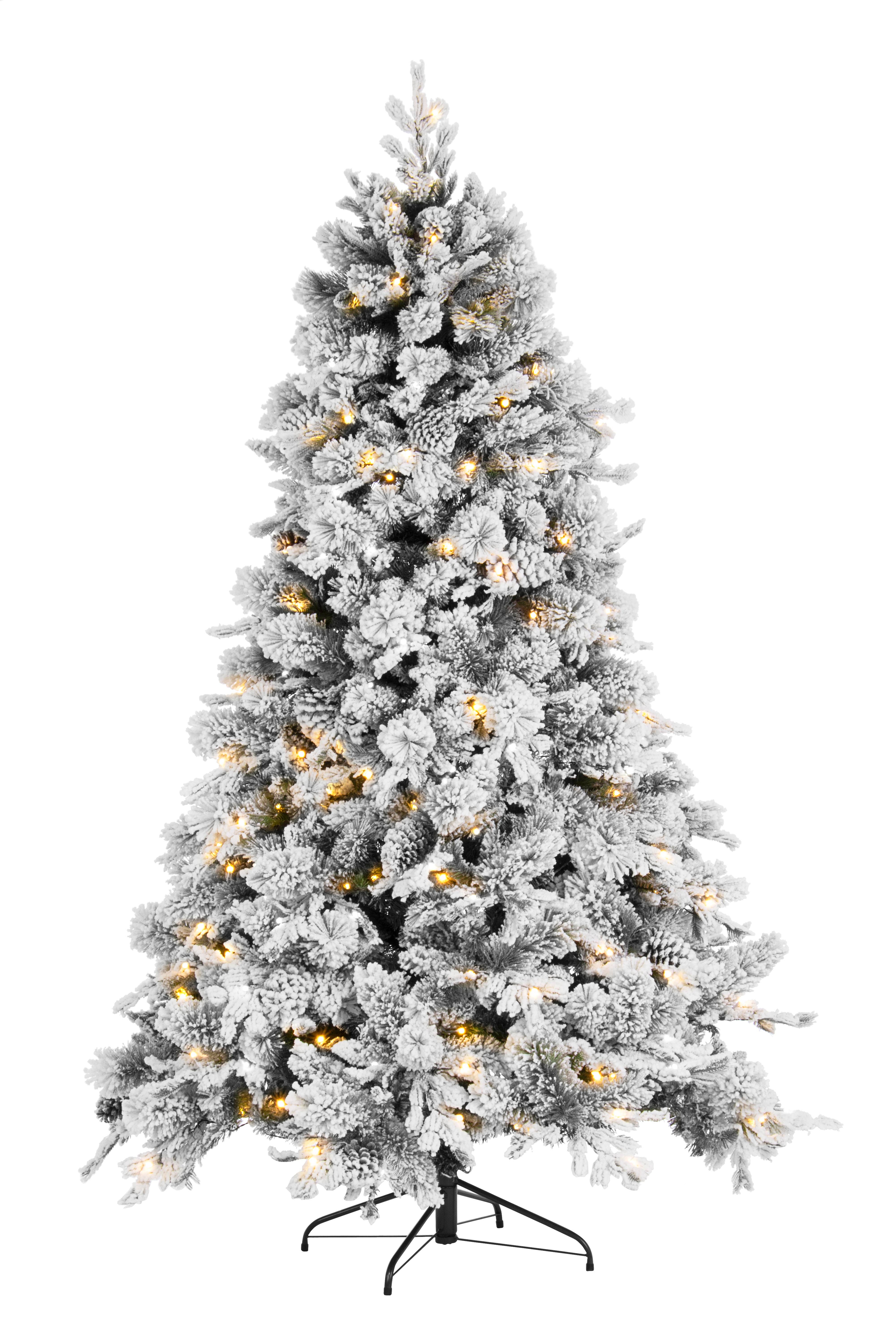 Árbol de Navidad nevado Arves con luces, vista completa