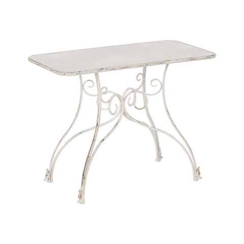 Consola crema de hierro con volutas, vista general