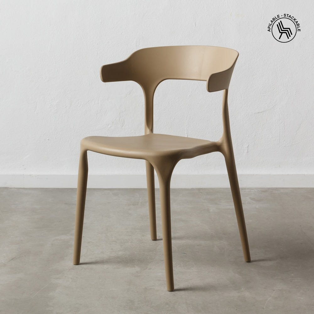 Silla apilable beige de respaldo en T