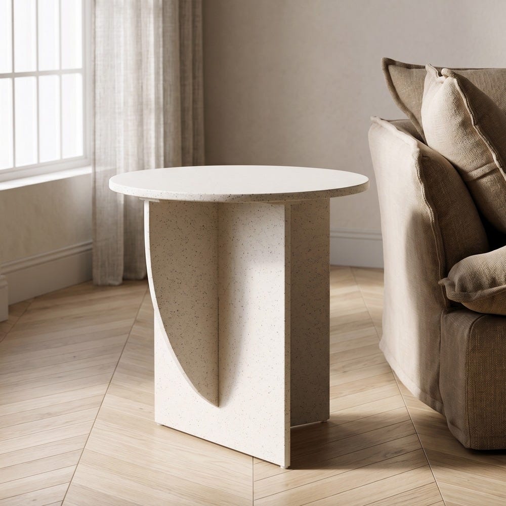 Mesa auxiliar blanca con base abierta