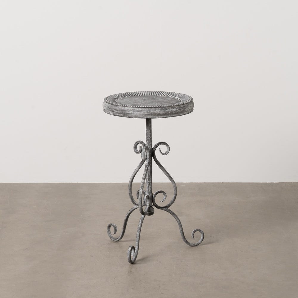 Mesa auxiliar gris con patas de volutas