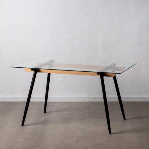 Mesa de comedor de cristal con patas negras
