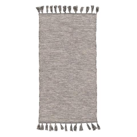 Alfombra gris de espiga con flecos — vista completa