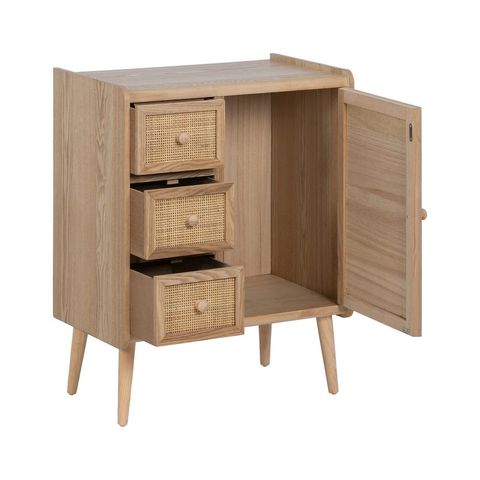 Mueble recibidor de paulonia, DM y ratán, interior abierto