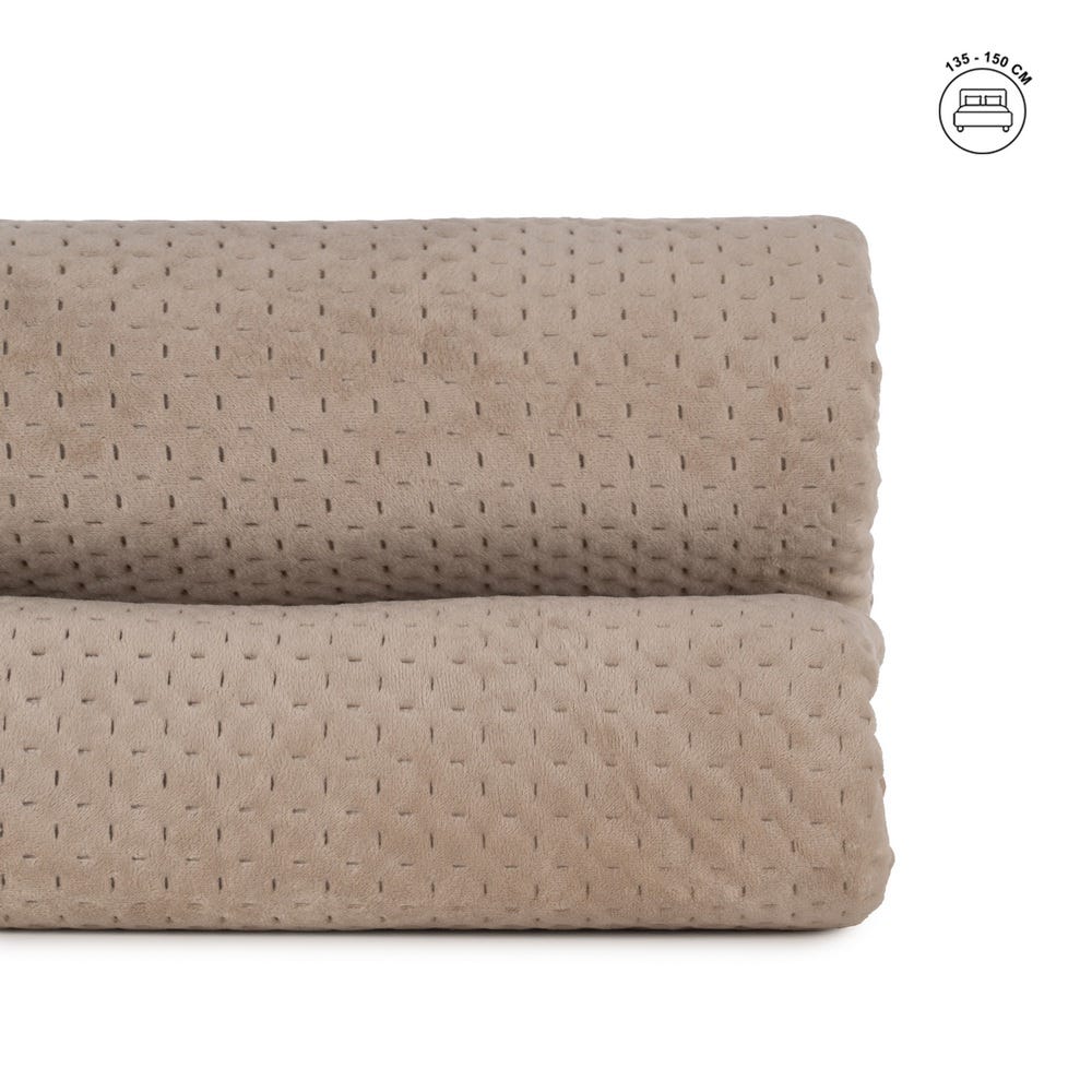 Colcha beige de terciopelo y microfibra — vista completa