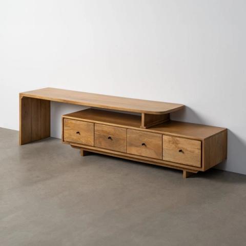 Mueble de TV de mango con módulos superpuestos, vista general
