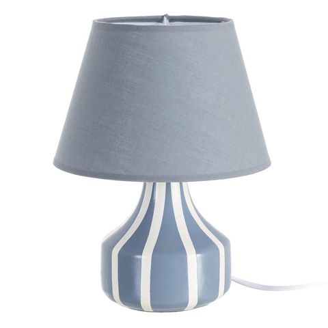 Lámpara de mesa azul de cerámica a rayas — vista completa