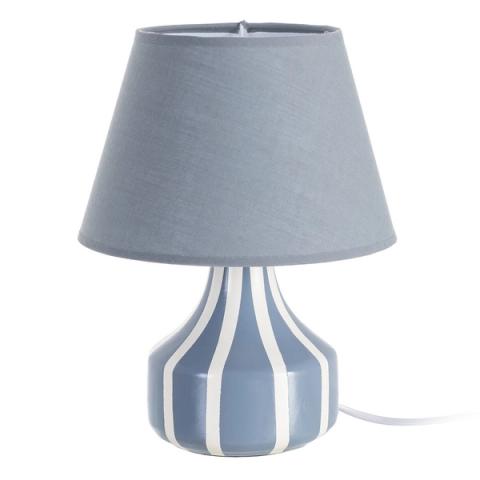 Lámpara de mesa azul de cerámica a rayas — vista completa