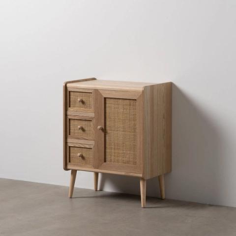 Mueble recibidor de paulonia, DM y ratán
