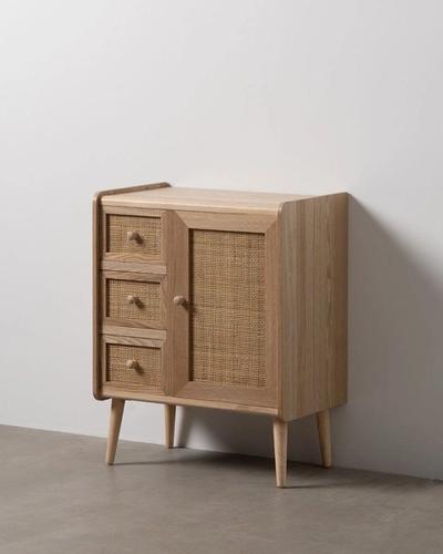 Mueble recibidor de paulonia, DM y ratán