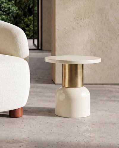 Mesa auxiliar blanca con cuello dorado