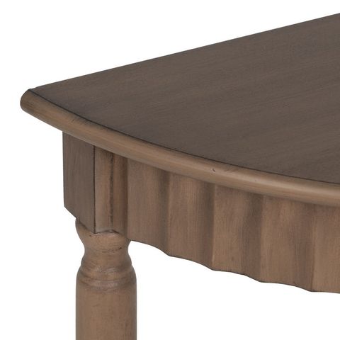 Consola curva marrón de DM y pino, detalle del tablero