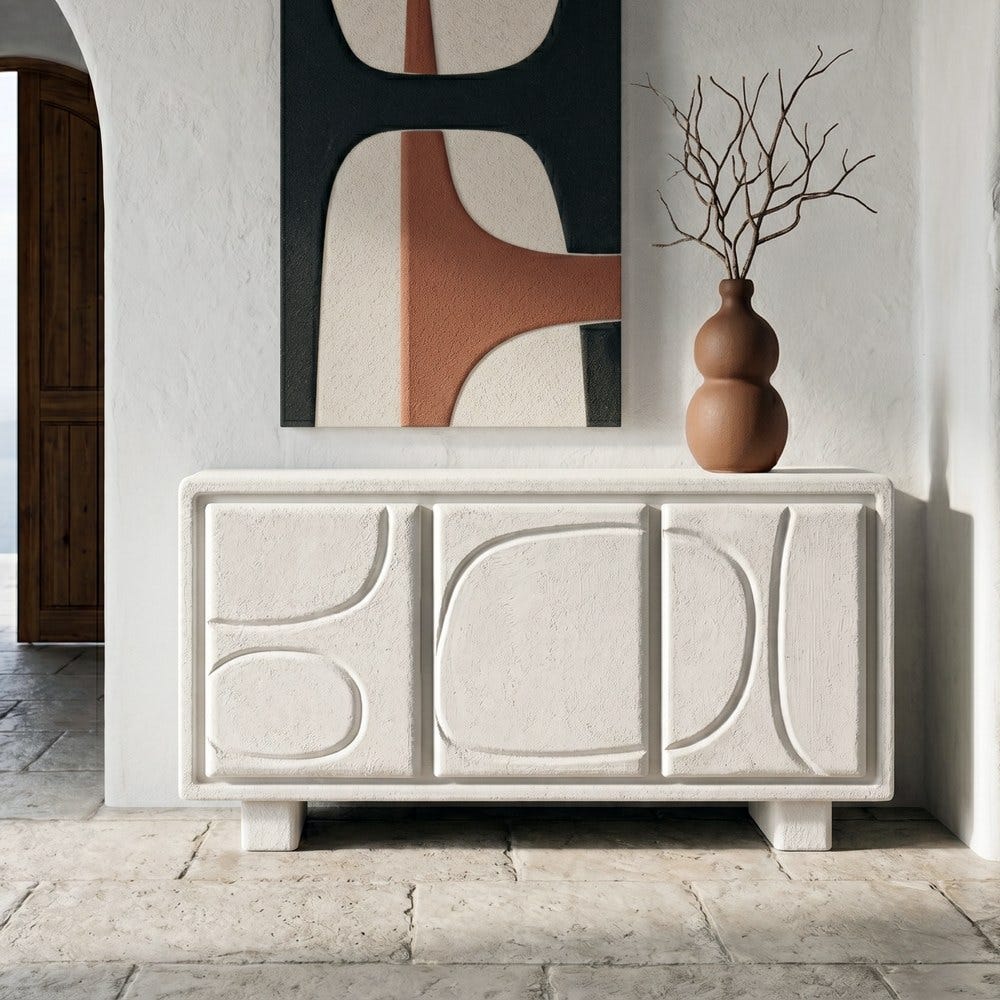 Aparador blanco con relieve de curvas