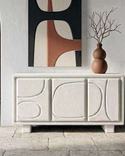 Aparador blanco con relieve de curvas