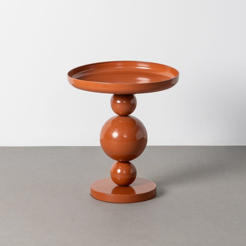 Mesa auxiliar terracota con base de esferas