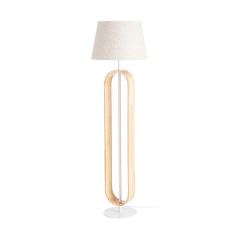 Lámpara de pie de madera natural y pantalla blanca — vista completa
