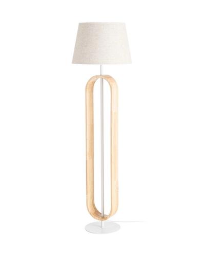 Lámpara de pie de madera natural y pantalla blanca — vista completa