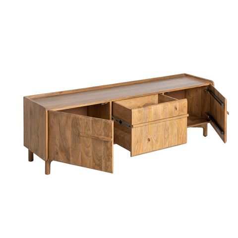 Mueble de TV Galt con puertas y cajón, interior abierto