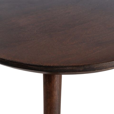 Mesa de comedor redonda de mango oscuro, detalle del borde