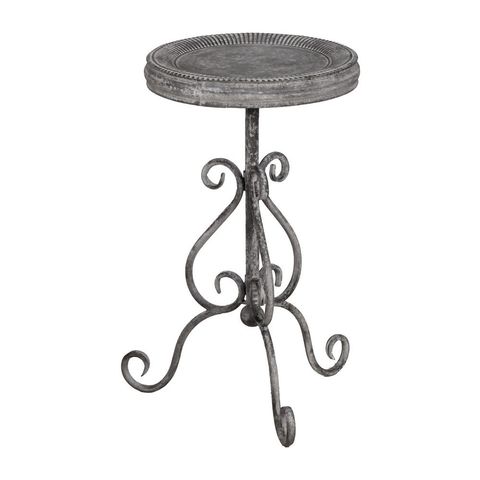 Mesa auxiliar gris con patas de volutas, vista general