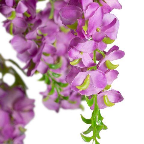Detalle de las flores rosas colgantes de la glicinia artificial