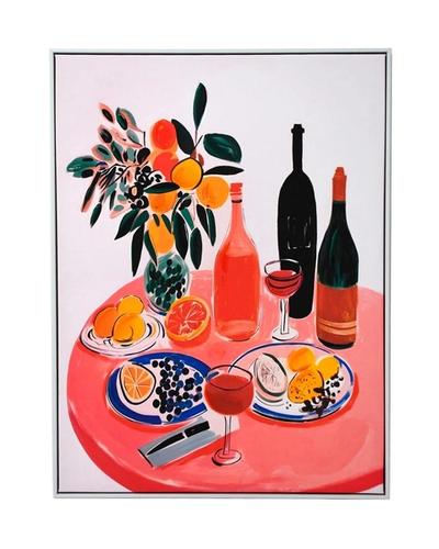 Cuadro de bodegón con fruta y botellas