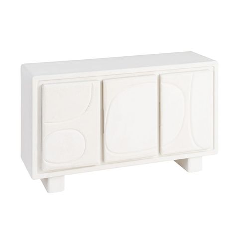 Aparador blanco con relieve de curvas, vista general