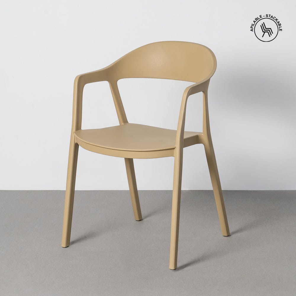 Silla apilable caqui de brazos curvos