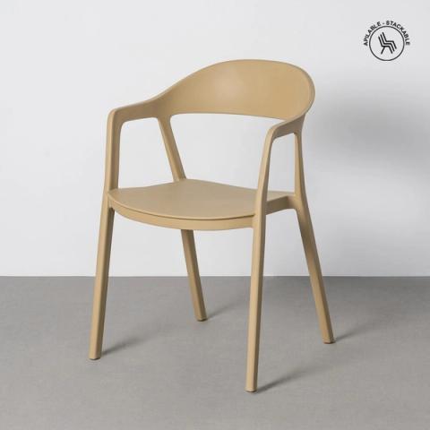 Silla apilable caqui de brazos curvos